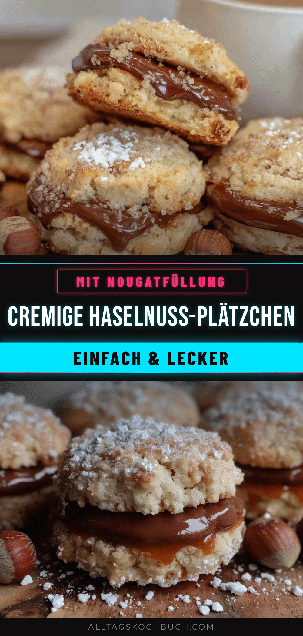 Cremige Haselnuss-Plätzchen mit Nougatfüllung recipe